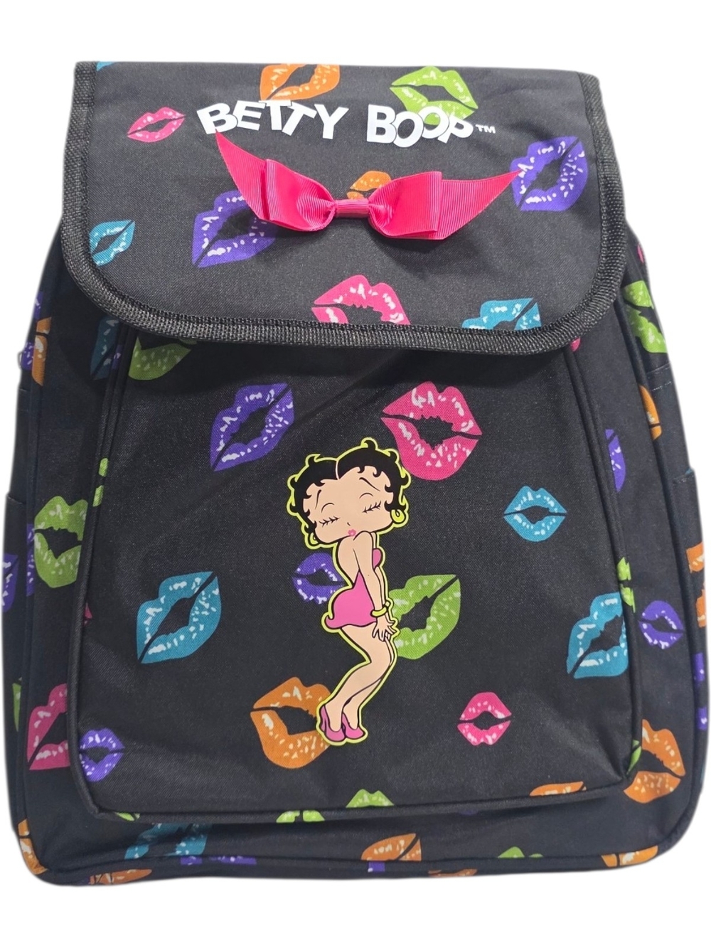 Betty Boop Multicolor Lips Print Backpack Pink Bow NWT